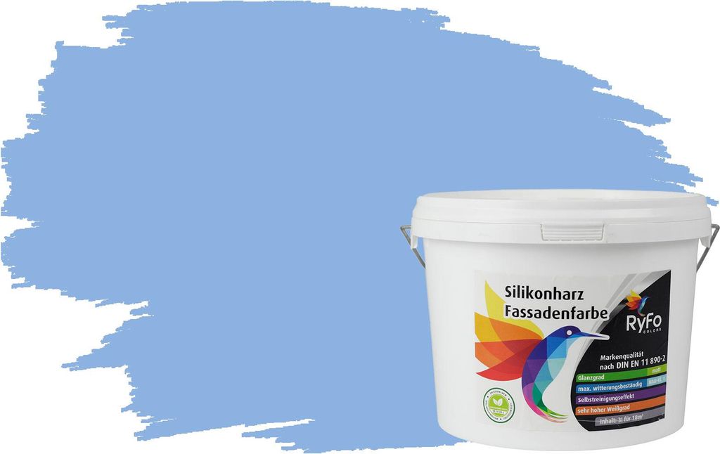 RyFo Colors Silikonharz Fassadenfarbe Lotuseffekt Trend Meerwasserblau 3l - bunte Fassadenfarbe, weitere Blau Farbtöne und Größen erhältlich, D...