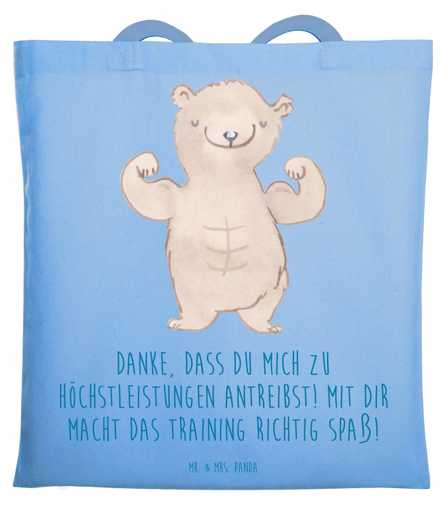 Mr. & Mrs. Panda Shopping Tasche Motivierender Fitness-Trainer - Sky Blue - Geschenk, Freude, Wertschätzung, Aufmerksamkeit, Danke sagen, Bedanken...