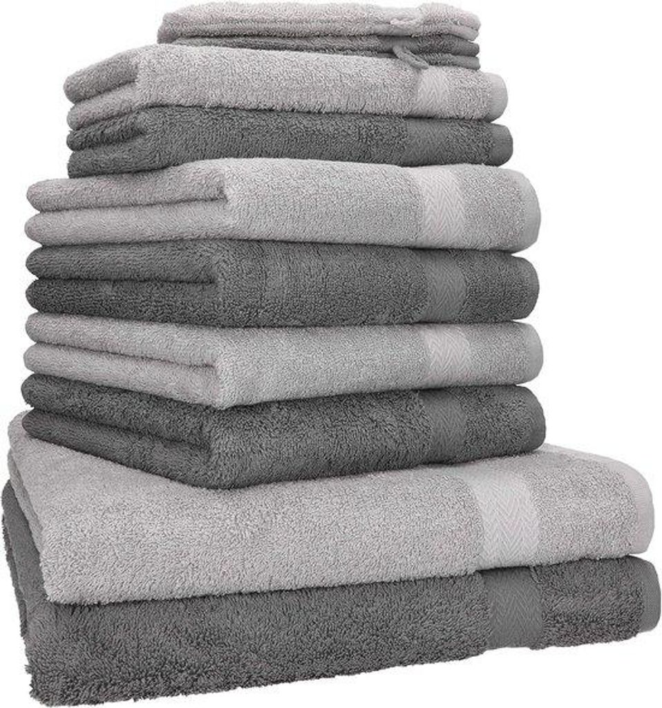 Famanu Handtuchset PREMIUM 100% Baumwolle - 10 Teile in Anthrazitgrau & Silbergrau