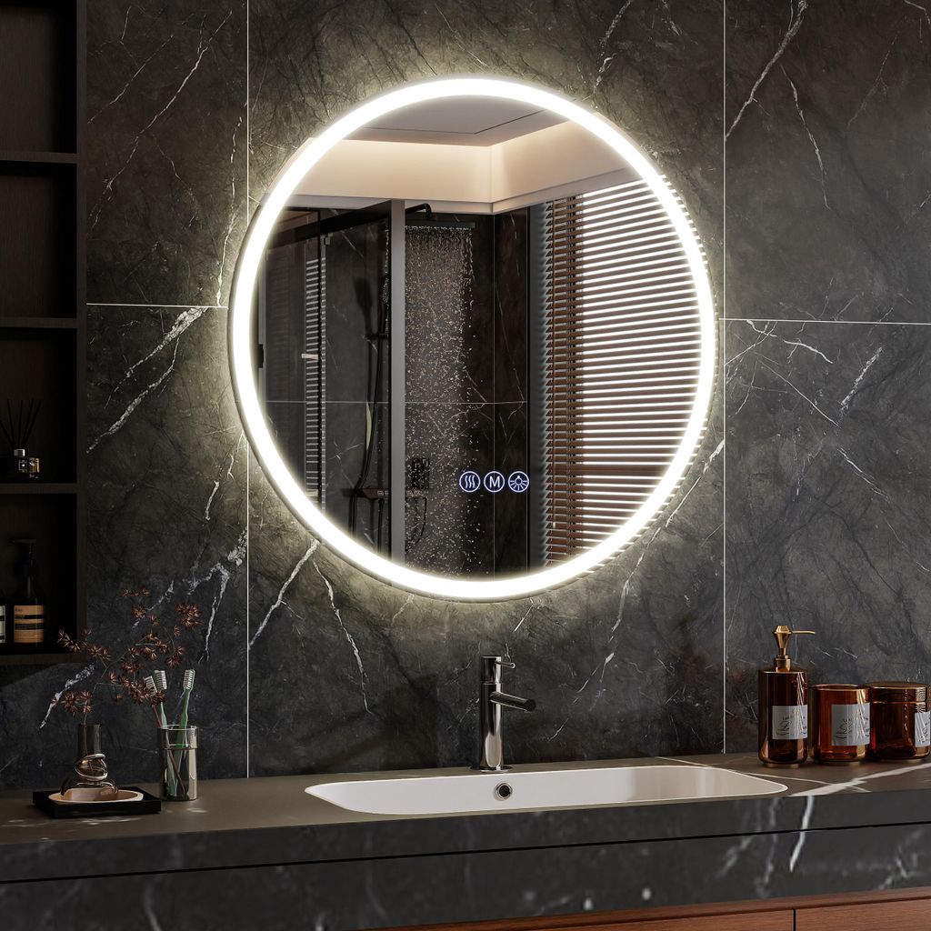 Koonmi runder LED Badspiegel 80 cm, dimmbar, Wandspiegel Produktbild 