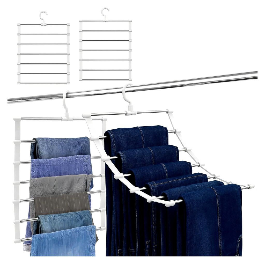 Hosenbügel Platzsparend 2 Stück 6 Etagen Edelstahl Kleiderbügel Hosen Robuster Kleiderschrank Organizer für Hosen,Röcke, Schals, Handtücher, ...