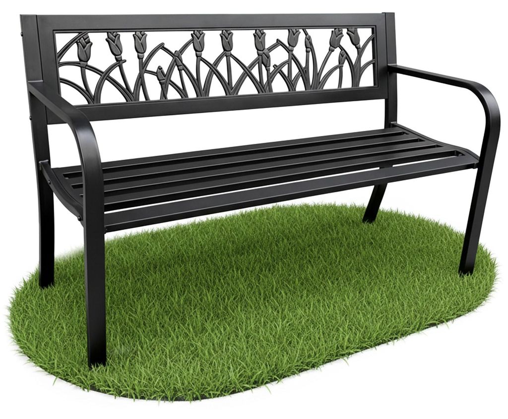 Gartenbank Schwarz LISSA mit Stahlbeinen Breite 124 cm