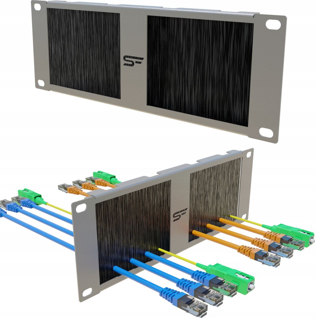 RACK 10 Zoll 2HE Cable Organizer mit Stalflex Kabelverschraubung Kabeleinführung