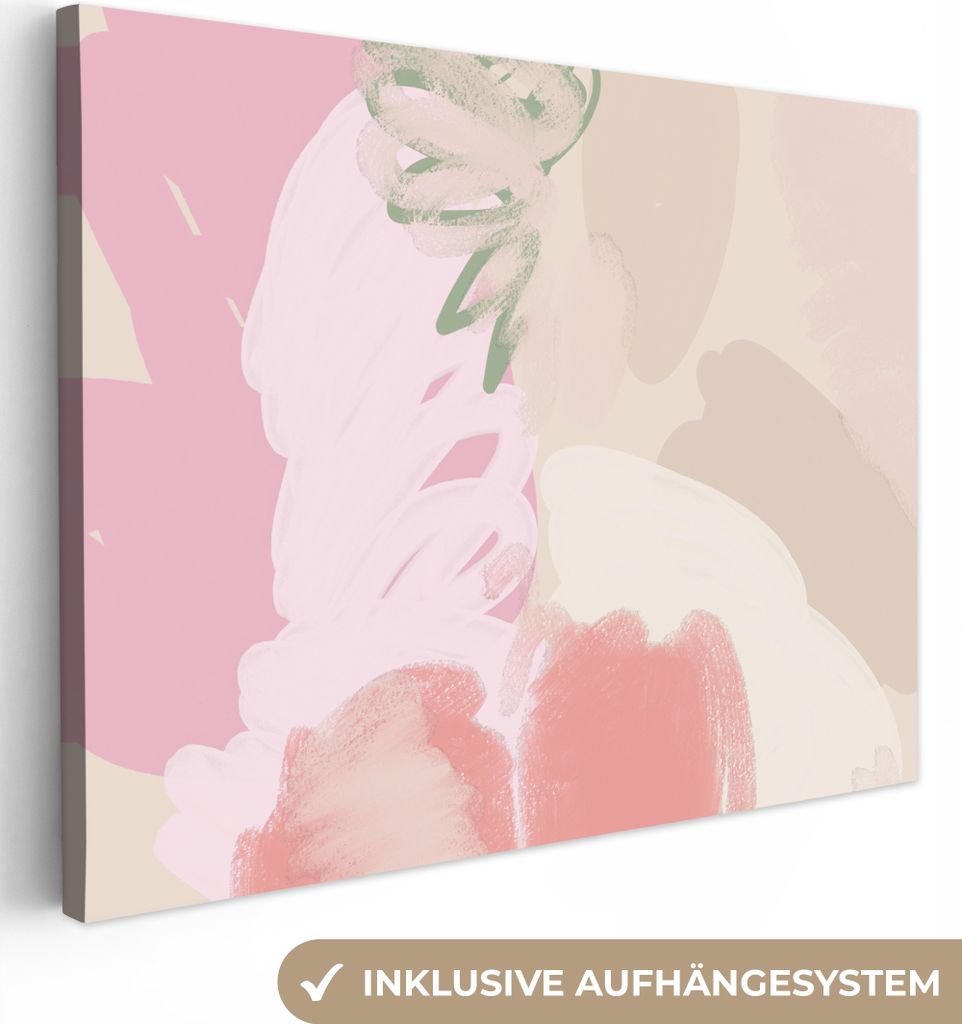 MuchoWow - Leinwandbilder - Rosa - Kunst - Abstrakt - Modern, Wandbild, Wanddeko Bilder Wohnzimmer, 120x90 cm