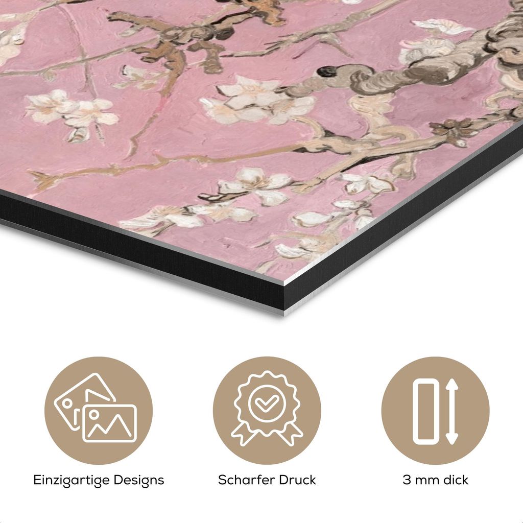 MuchoWow Wanddekoration Metall Metallbild Wandkunst 60x40 cm Mandelblüte - Kunst - Van Gogh - Rosa MuchoWow Aluminium Gemälde - Gemälder