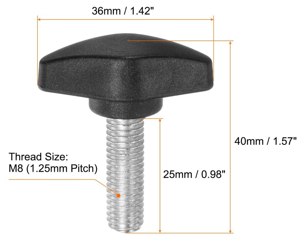 4 Stš¹ck R?ndelschrauben M8 x 25mm Flš¹gelschraube mit T-f?rmige Handgriff, Verzinkte Kohlenstoffstahl Gewindebolzen Daumenschrauben 36mm Spann...