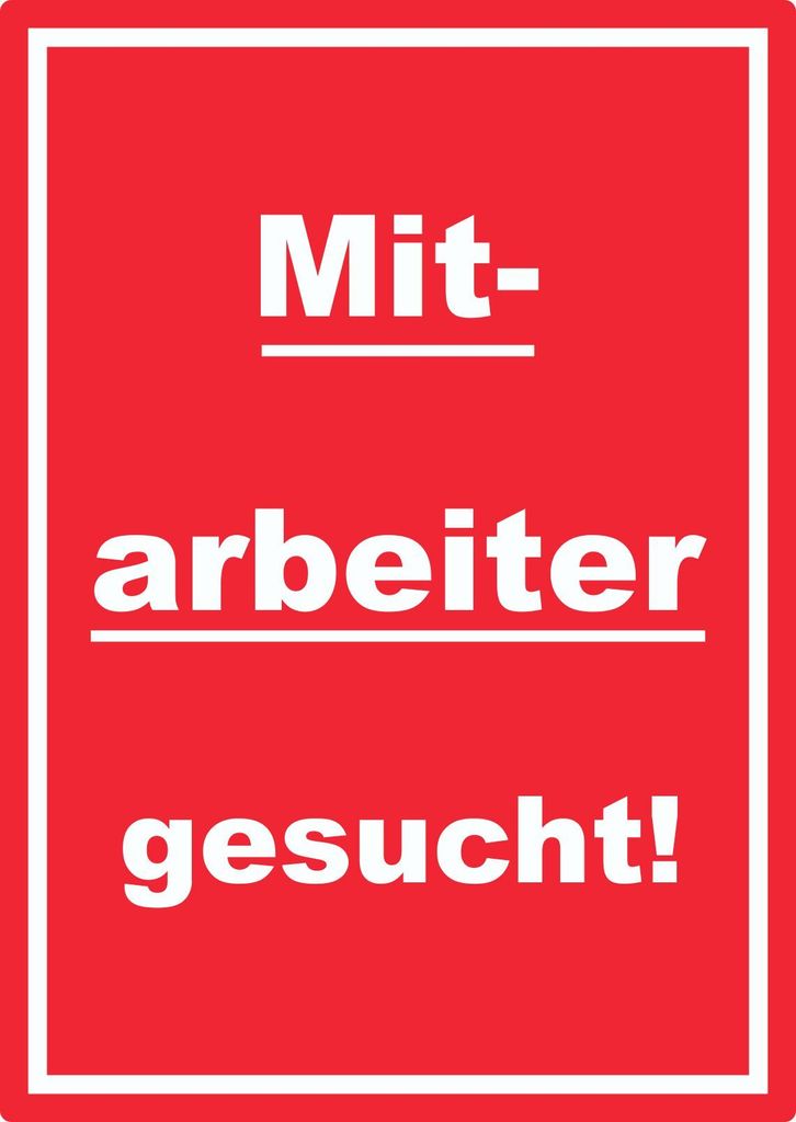 Mitarbeiter gesucht Aufkleber mit Text AushängeAufkleber hochkant rot-weiss A7 (74x105mm)