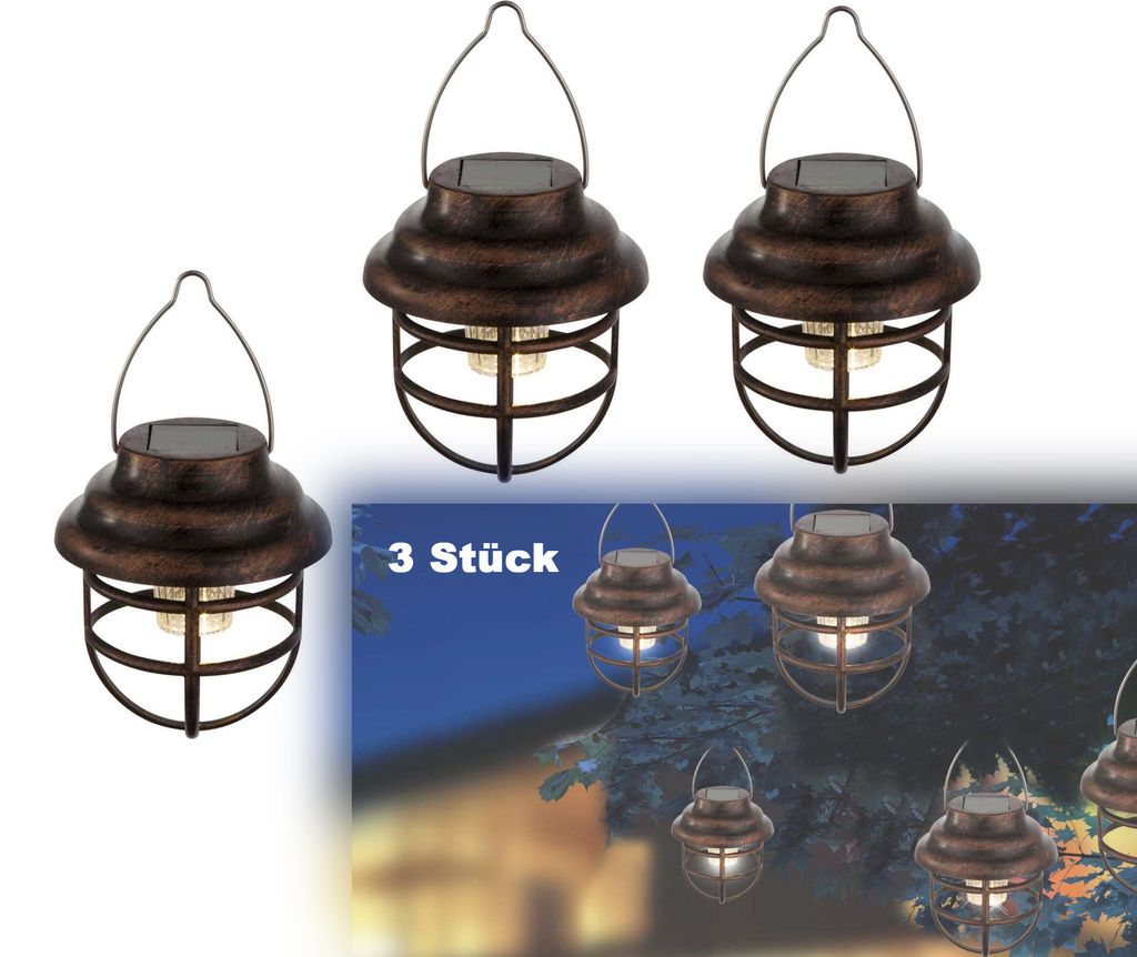 Solarleuchte Garten 3er Set Laterne zum Hängen Solarlampe Außen Leuchte Solar