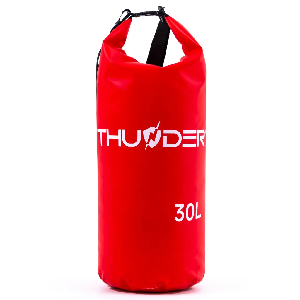 THUNDER® Dry Bag 30L Rosso – Sacco impermeabile in PVC con chiusura a rotolo e tracolla per kayak, outdoor