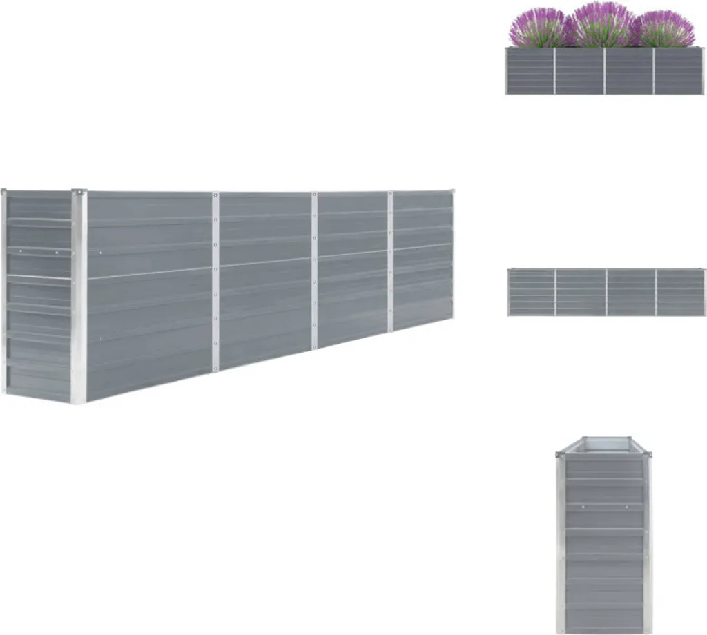 vidaXL Lit Surélevé 320x40x77 cm en Acier Galvanisé Gris pour Jardin