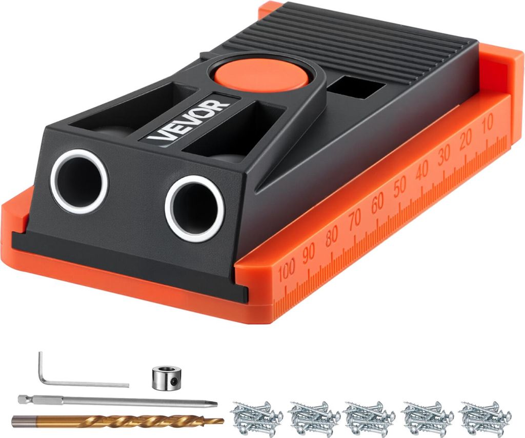 VEVOR Pocket Hole Jig Kit Taschenloch-Vorrichtungssatz 12,7-38,1 mm verstellbar, Vorrichtungs-Taschenlochsystem mit Stufenbohrer Sechskantschlüsse...