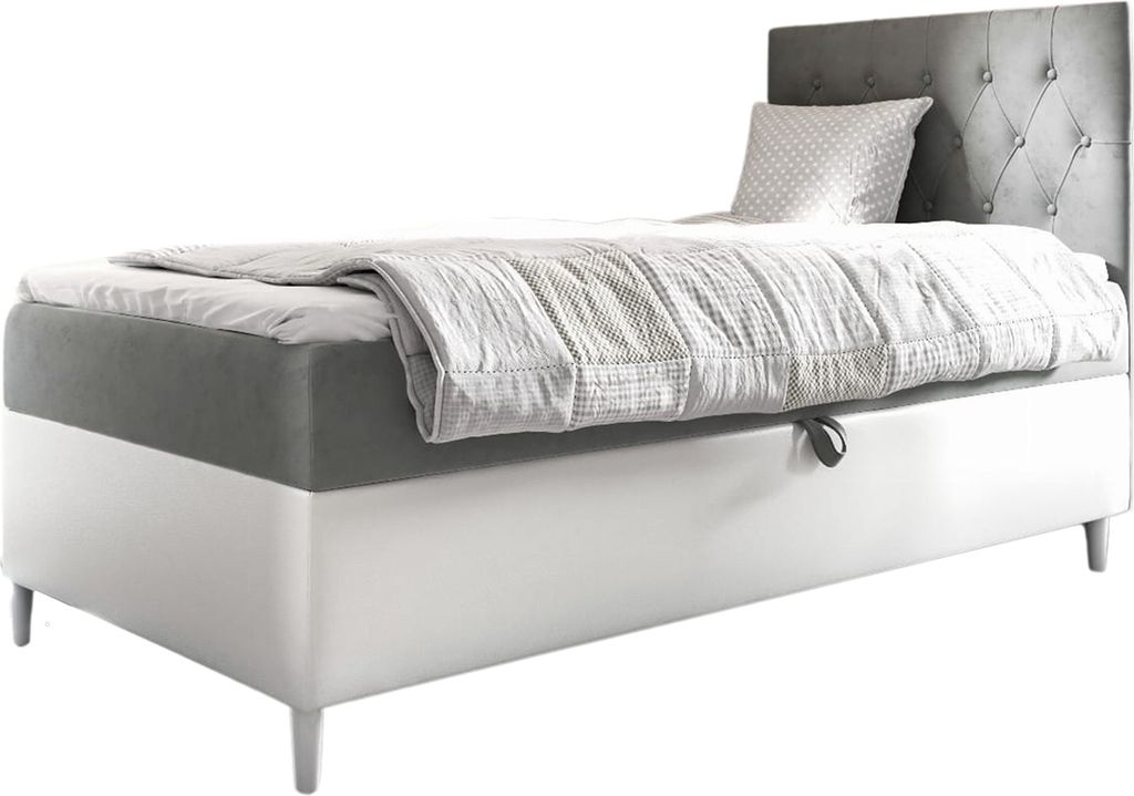 MEBLINI Kinderbett mit Bettkasten - Gepolstert Einzelbett mit Matratze - Polsterbett mit Stauraum - Bett mit Kopfteil - Stauraumbett - FILIPPO 1 - ...