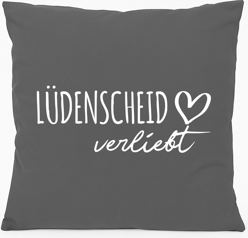 Huuraa Kissen Lüdenscheid verliebt 40x40cm mit Füllung Steel Grey Baumwolle Dekokissen Geschenkidee