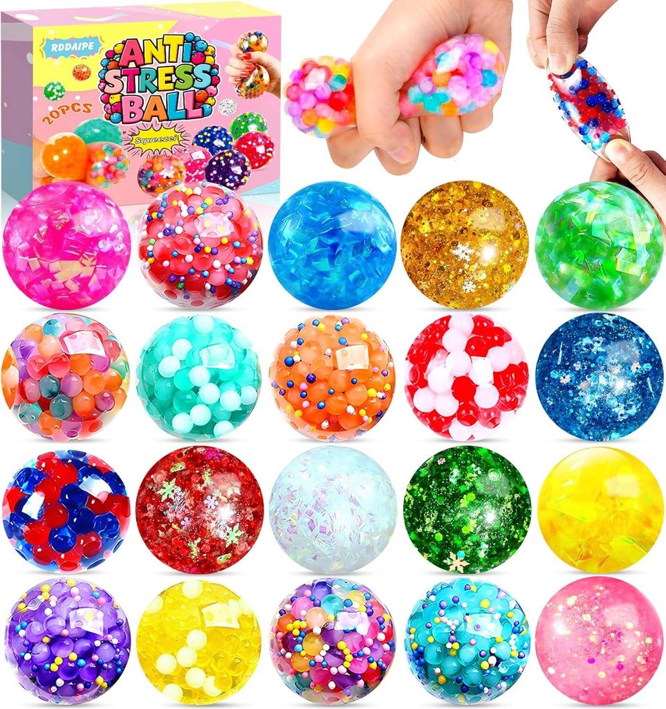 Stressbälle 20 Stück - Durchmesser 4,5 cm - Anti-Stressball squishy - für Kinder und Erwachsene - Geschenk für Kindergeburtstag - Stressspielze...