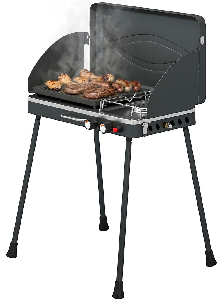 Outsunny Tragbarer Gasgrill 2 Brenner 7 kW 2-in-1 Produktbild 