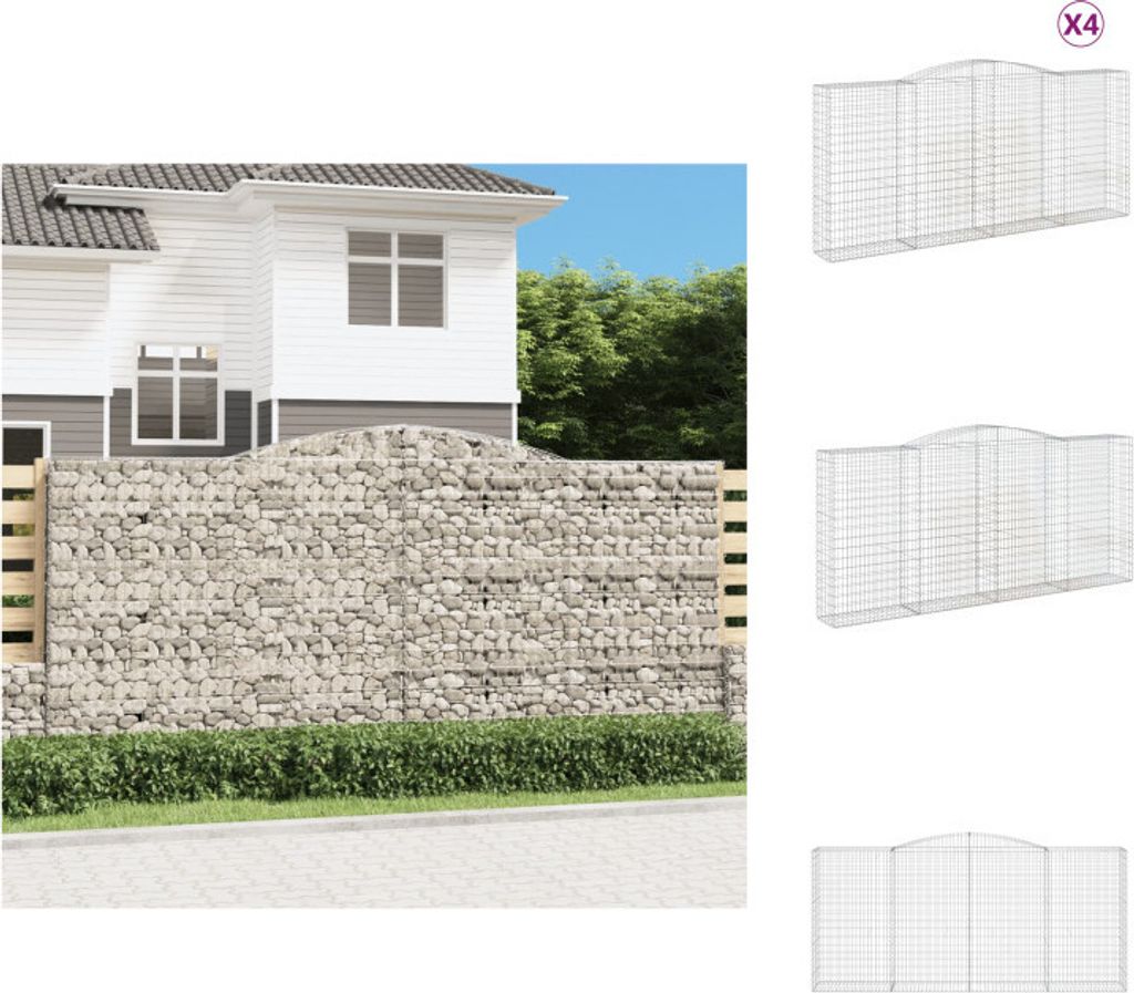 vidaXL Gabionen mit Hochbogen 4 Stk. 400x50x180/200cm Verzinktes Eisen - Blumentöpfe & Pflanzgefäße