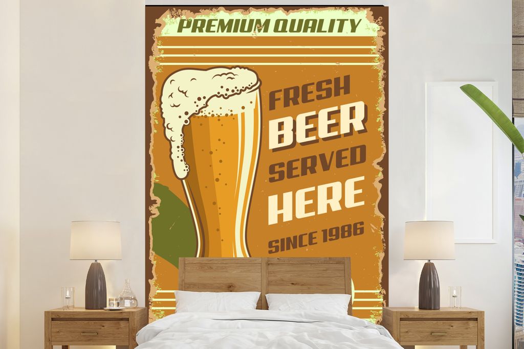 MuchoWow Fototapete für Wohnzimmer oder Schlafzimmer Wandtapete Vinyl Motivtapete Mancave - Bier - Jahrgang - Premium - 225x350 cm - Schlafzimme...