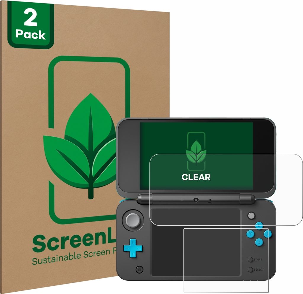 2x ScreenLeaf Schutzfolie für New Nintendo 2DS XL nachhaltiger Displayschutz Display Schutz Folie Klar Transparent