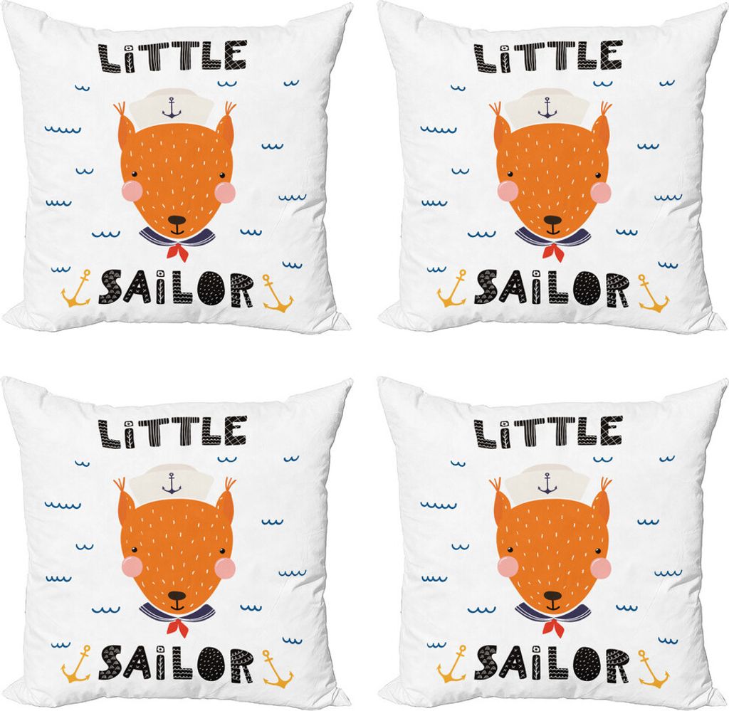 ABAKUHAUS Sprichwort Kissenbezug Set (4 Stück), Marine Fox und Little Sailor, Moderner Doppelseitiger Digitaldruck, 60 cm x 60 cm, Mehrfarbig