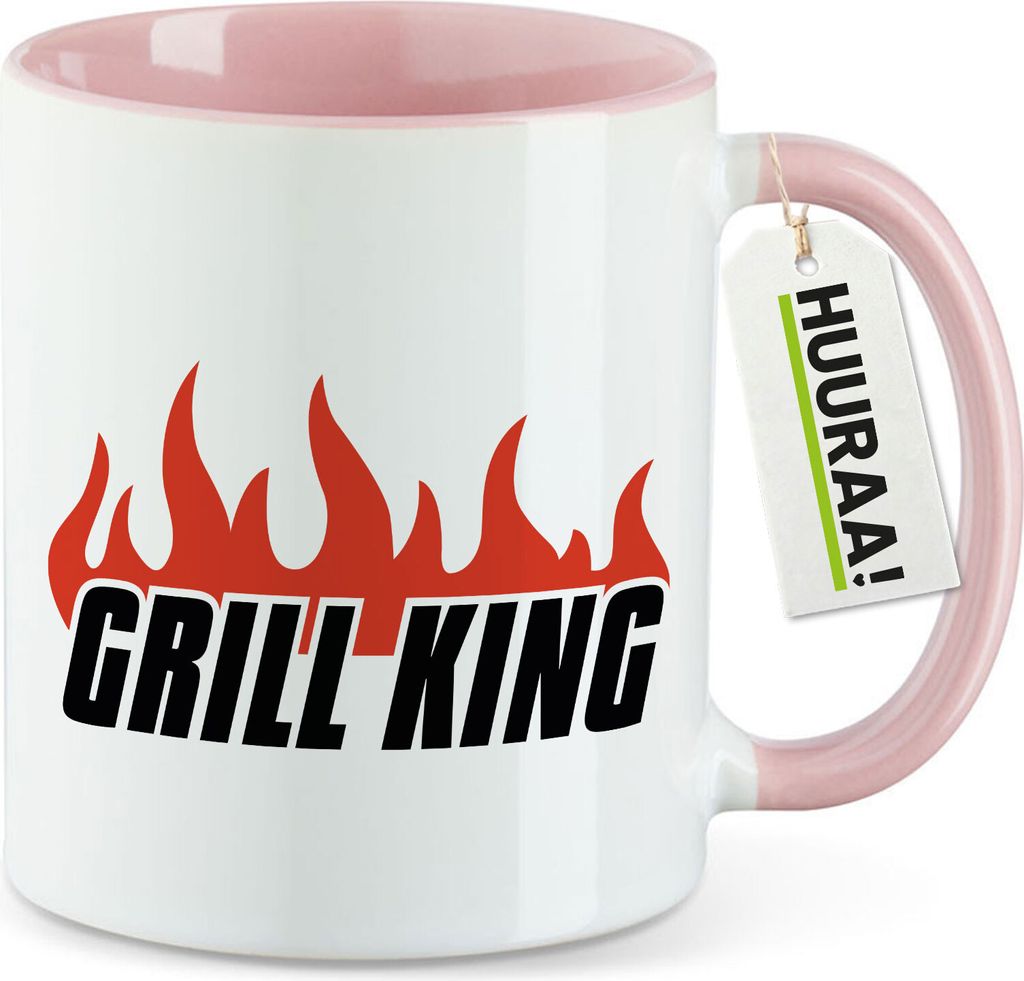 Huuraa Kaffeetasse Grill King Flammen 330ml Rosa Keramik Kaffeebecher Geschenkidee