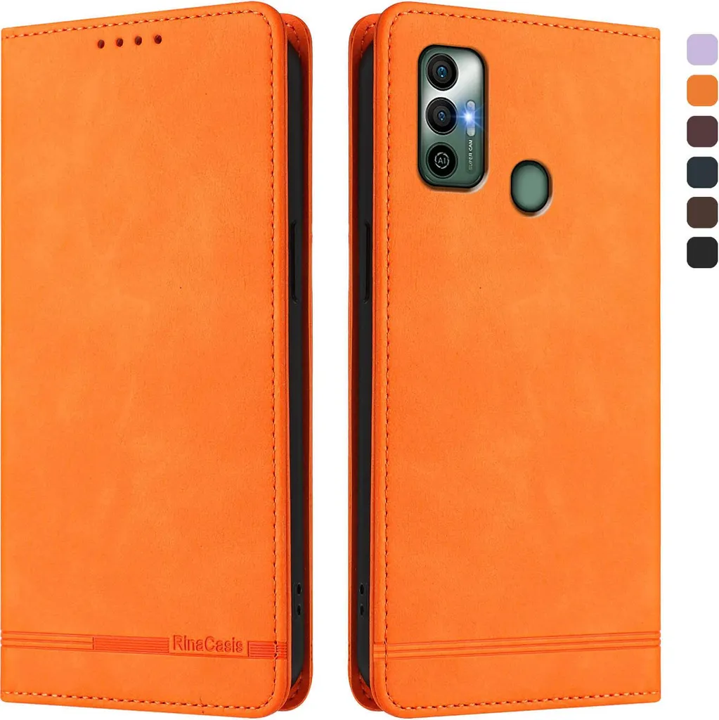 Custodia a Libro Tecno Spark 7 Arancione - Ecopelle Elegante e Slim