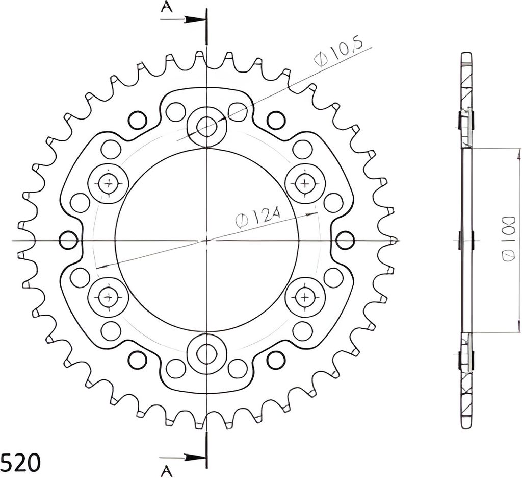 Stealth-Kettenrad Supersprox 520 - 39Z (rot) RST-735:39-RED|ID 100,0 LK 124,0 6-Loch