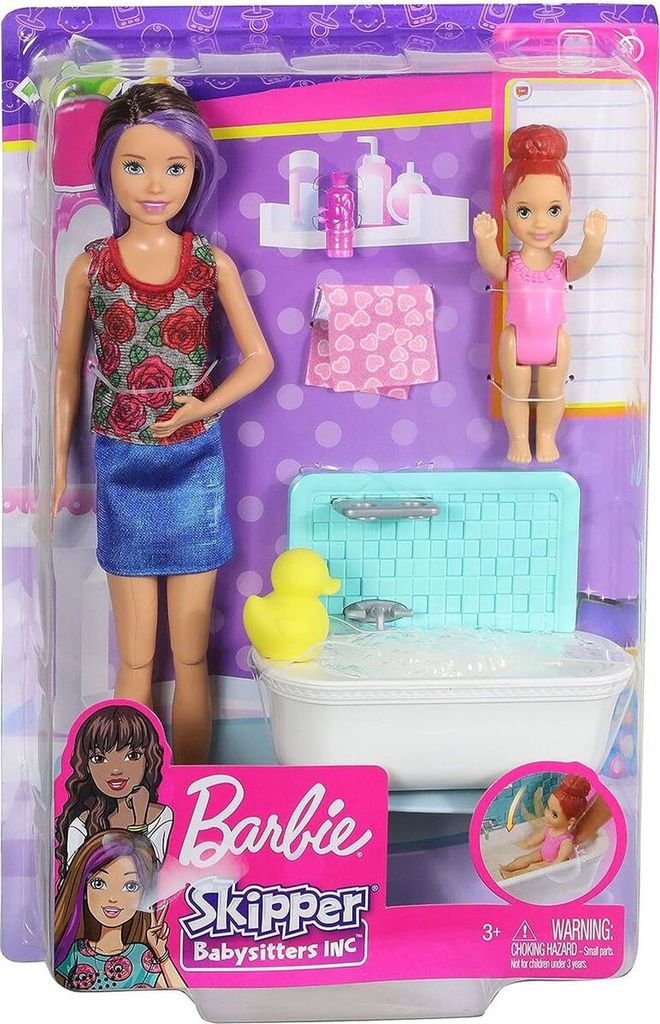 Muñecas Barbie "Skipper Babysitters Inc." y juego de baño Imagen del producto 