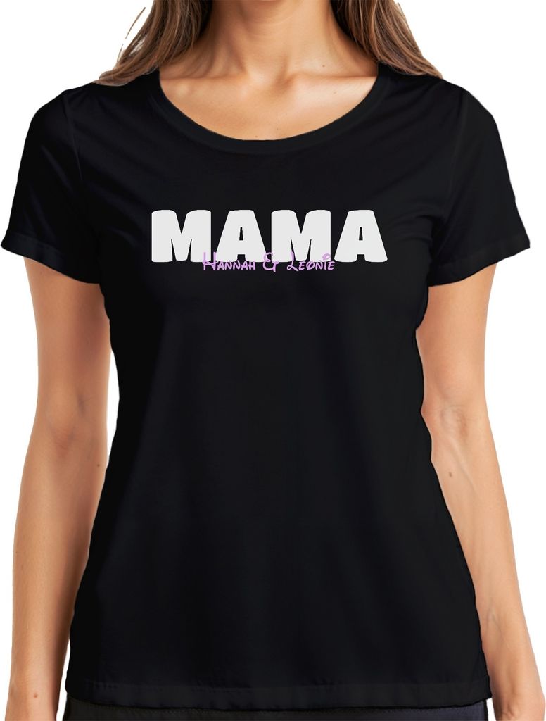 Mama Personalisiert mit Namen der Kinder Geschenkidee für 1. Muttertagsgeschenk für Väter Damen T-Shirt, Schwarz, 3XL