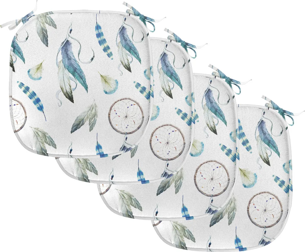 ABAKUHAUS Cuscini tribali per sedie da sala da pranzo, Aztec Tribal Feahers, cuscini decorativi impermeabili con cinturini per sedie da cucina, 40 cm x 40 cm, confezione da 4, viola blu verde chiaro
