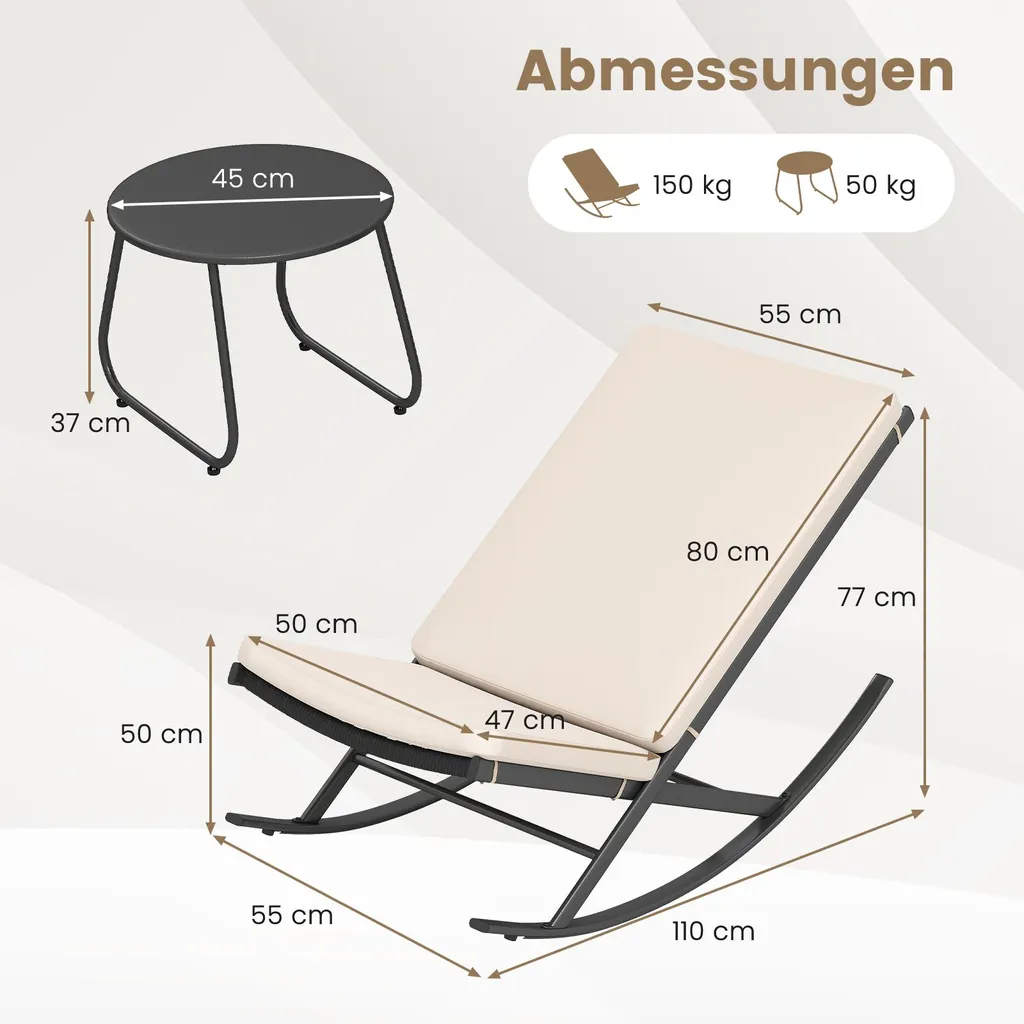 COSTWAY Ensemble 3 Pièces Fauteuil à Bascule de Jardin avec Table Basse - 3