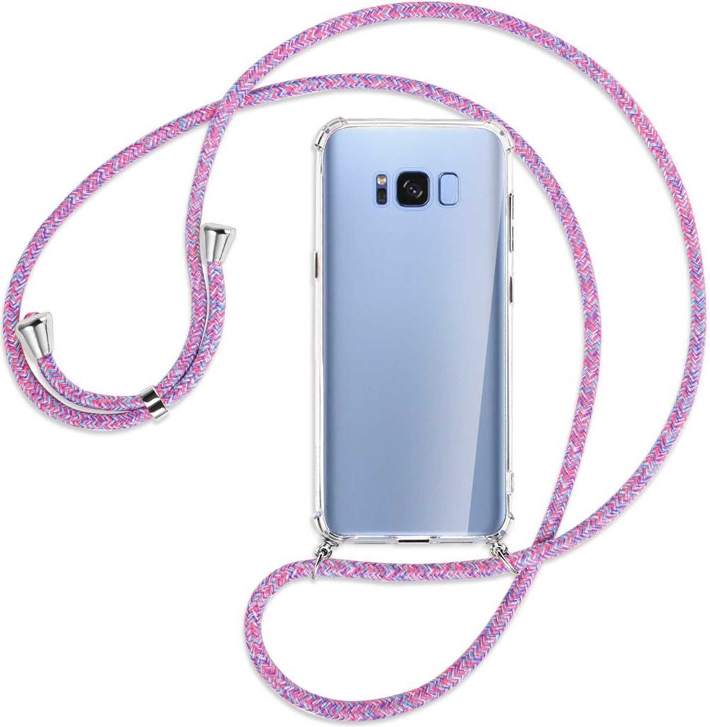 Handykette Backcover-Schutzhülle mit Band (Metall silberfarben) für Samsung Galaxy S8 - lila/rosa/blau