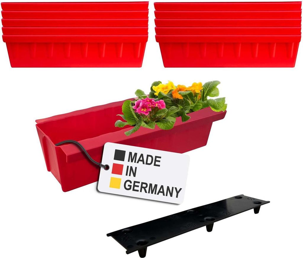 BURI 10 Euro-Paletten Blumenkästen-Einsätze inkl. Bewässerungsmatte | mit Hängesystem zum Einhängen | 37,3cm Rot | Pflanzkasten für Europalet...