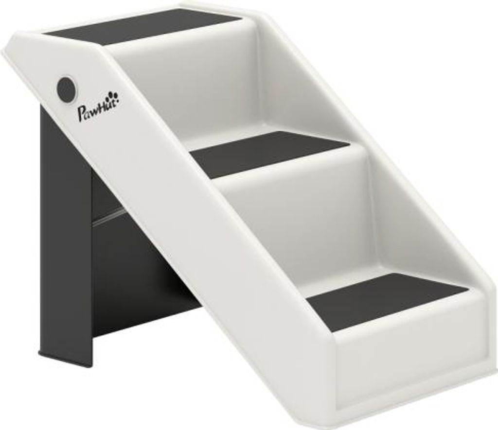 53x30,5x36,5cm Hundetreppe 3 Stufen Haustiertreppe fuer Haustiere Hoch Fuer Kleine Hunde Klappbar Bett Sofa Couch Auto Cremeweiss Kunststoff