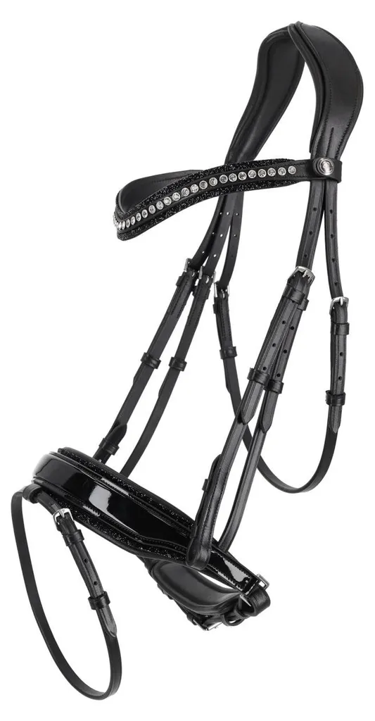 Bridon anti-pression poney QHP Skye noir pailleté pour poney sensible