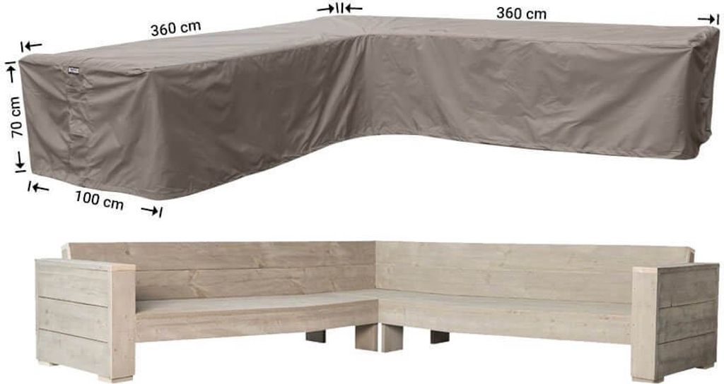 Raffles Covers Schutzhülle für Lounge L-Form 360 x 360 x 100 H: 70 cm | Atmungsaktiv | Wasserdicht | UV-beständig | Elastischer Kordelzug