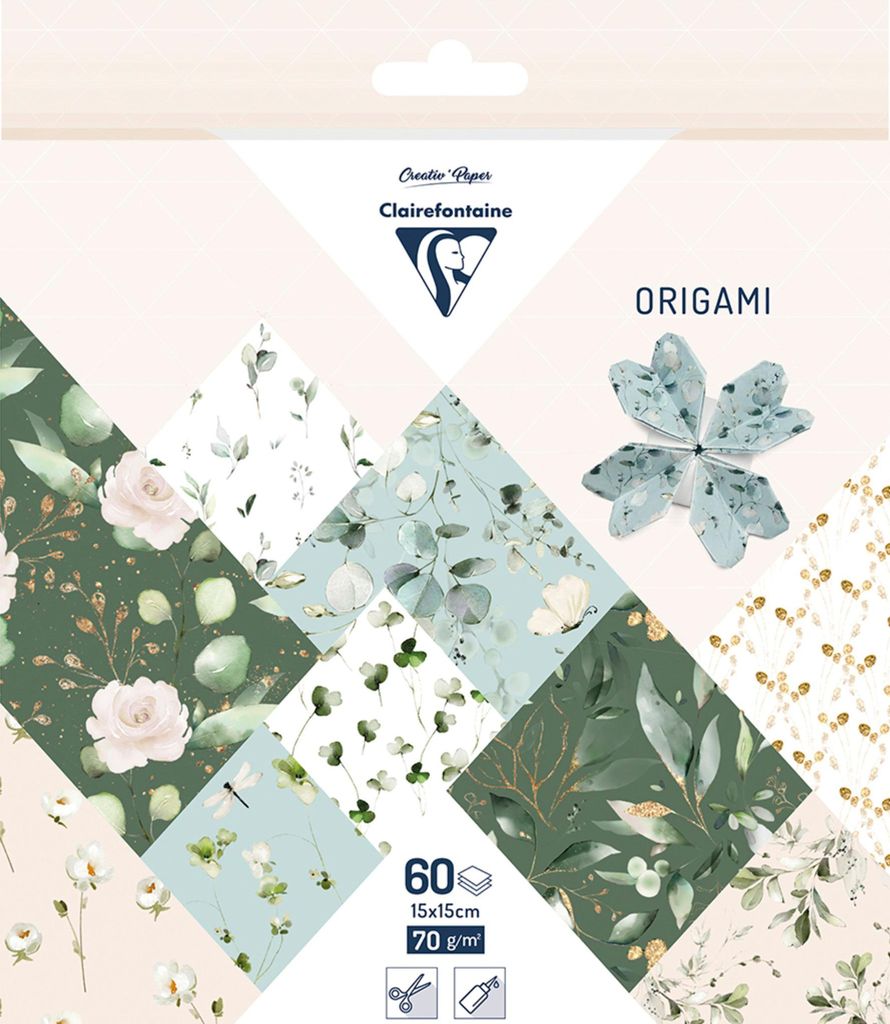 Clairefontaine 95381C - Packung Origami Papier 60 Blatt, 15x15 cm 70g, Romantik, 1 Pack