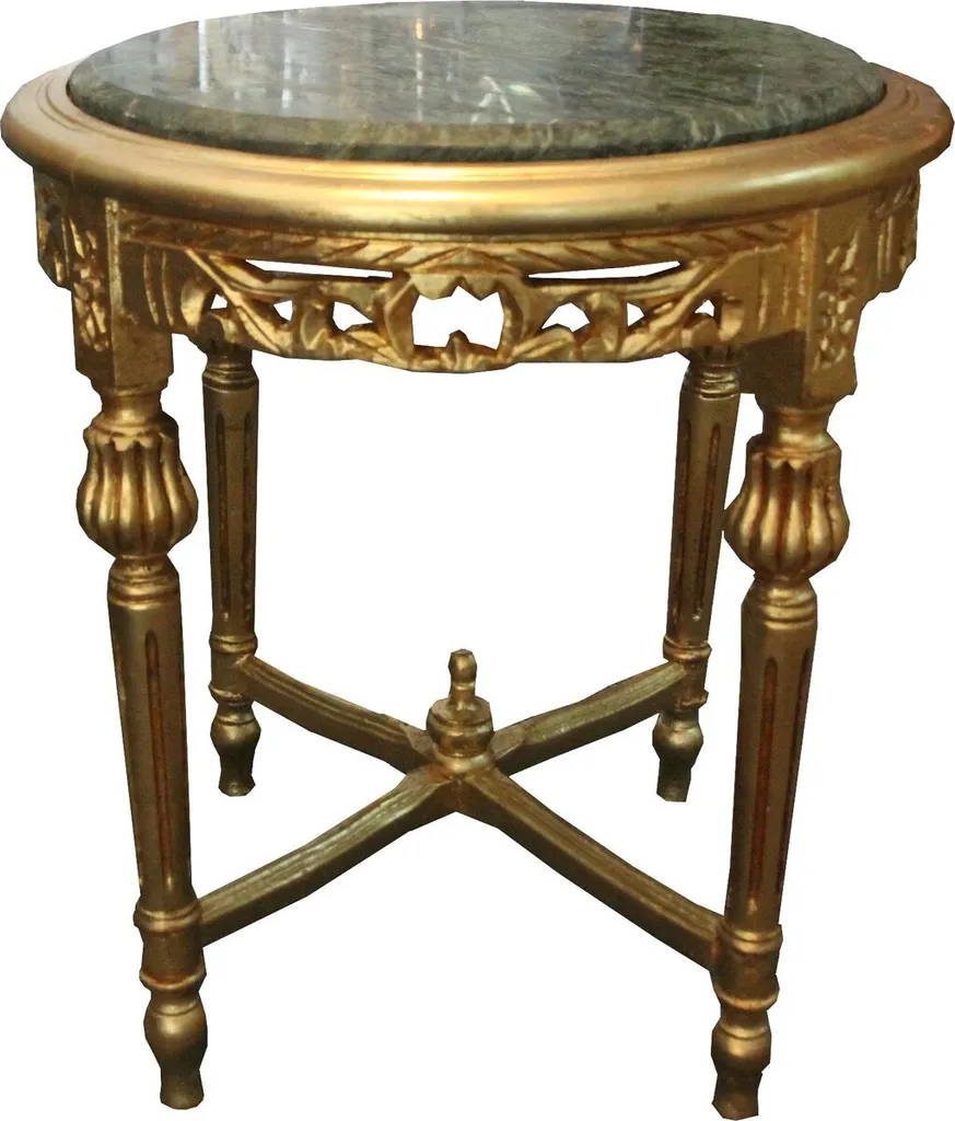 Table d'appoint baroque dorée avec plateau en marbre vert de 45 cm