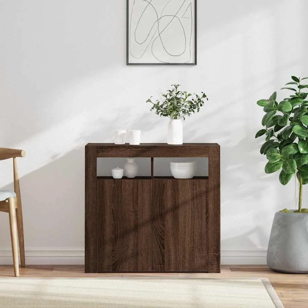 vidaXL Credenza con illuminazione LED effetto rovere marrone 80x35x75 cm
