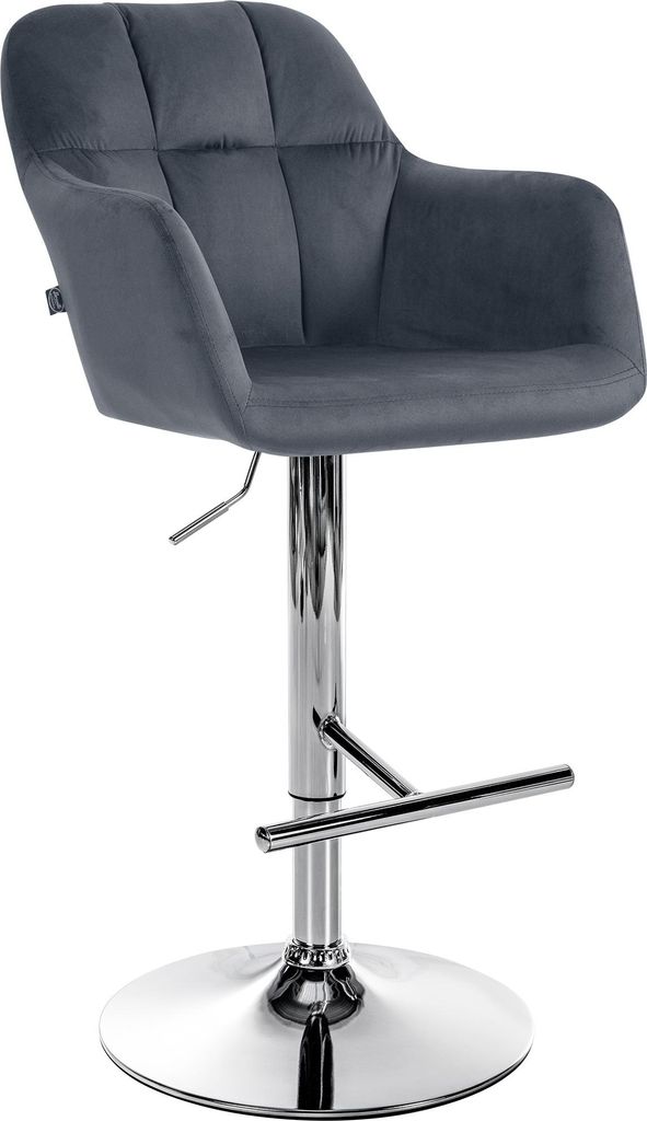 Barhocker TUBEL - Samt Dunkelgrau 57x59x97 cm Silber | Barstuhl Höhenverstellbar Mit Lehne Drehbar Tresenhocker Tresenstuhl Kneipenhocker Kneipens...