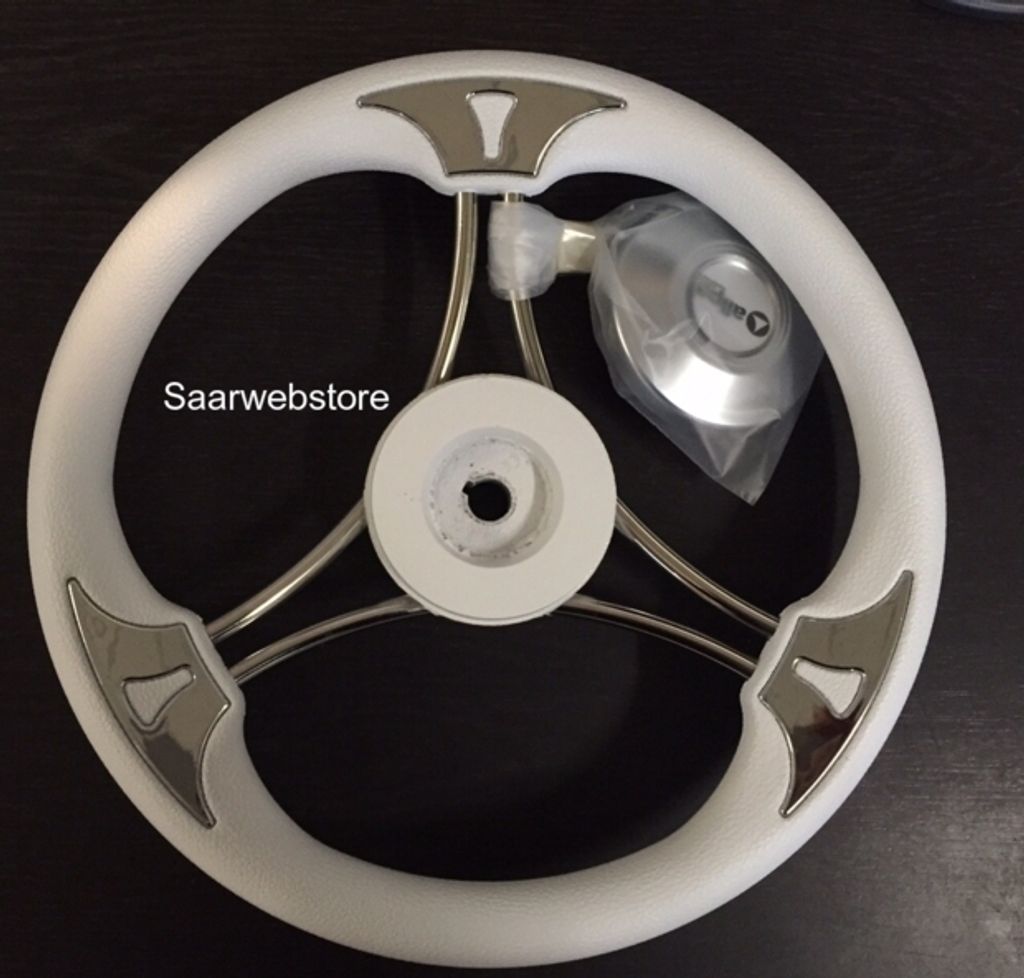 3-Speichen Steuerrad "Model 23" NIRO mit weiße vinyl Griff, A=350mm, B=60mm