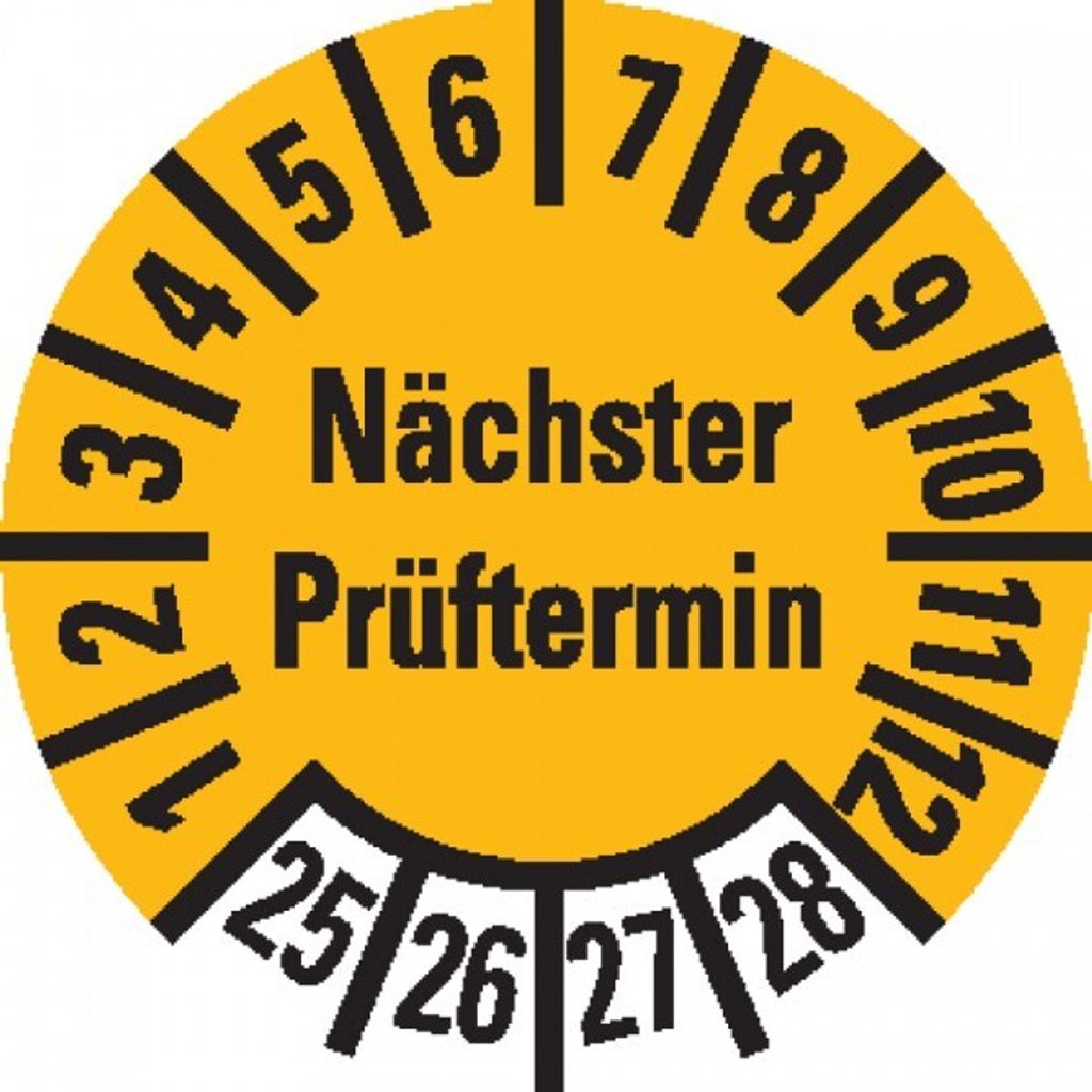 Dreifke Prüfplakette Nächster Prüftermin 25-28, gelb, Folie, ablösbar, Ø 10m...