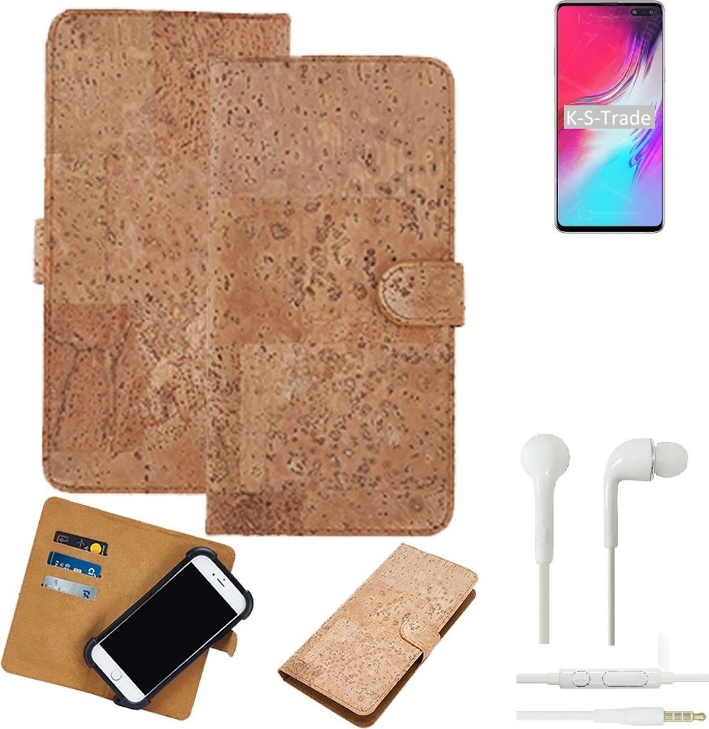 K-S-Trade Hülle kompatibel mit Samsung Galaxy S10 5G SD855 + in ear Kopfhörer Kork Handyhülle Cover Schutzhülle TPU Case Bumper in Hellbraun,