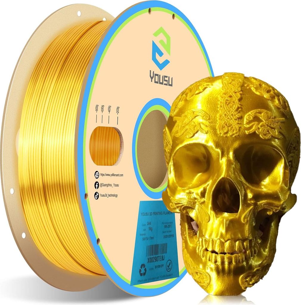 YOUSU PLA-Filament Silk für 3D-Drucker, 1,75 mm, Maßgenauigkeit +/- 0,03 mm, 3D-Druckmaterialspule, gute Haftung für die meisten FDM-3D-Drucker,...