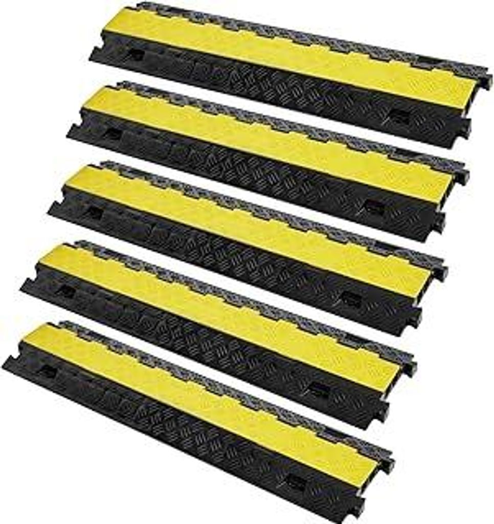 VEVOR 5er Set 2-Kanal-Kabelschutzrampe Kabelbrücke aus TPU & TPR Schlauchbrücke 91,8 x 25 x 4,3 cm Überfahrschutz 10000 kg (pro Achse) Tragfähi...