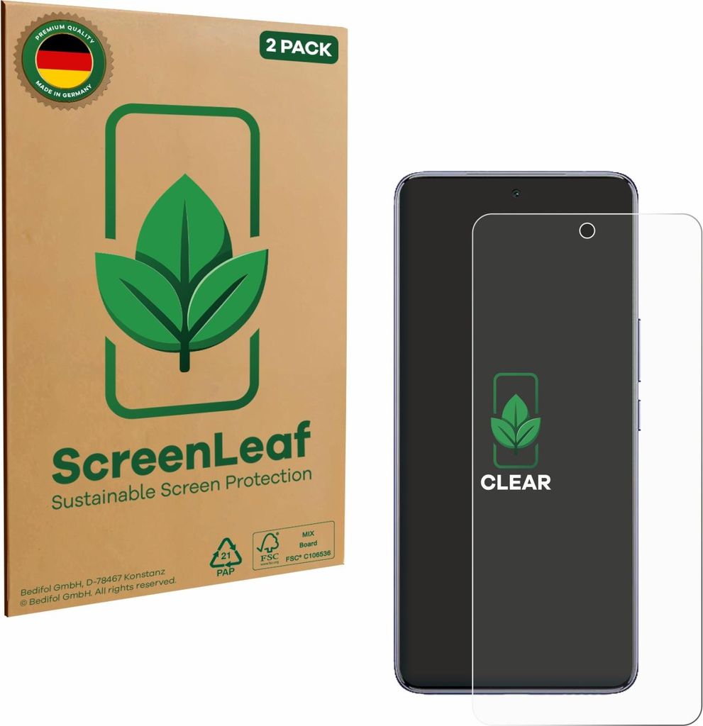 2x ScreenLeaf Schutzfolie für Vivo T4 nachhaltiger Displayschutz Display Schutz Folie Klar Transparent