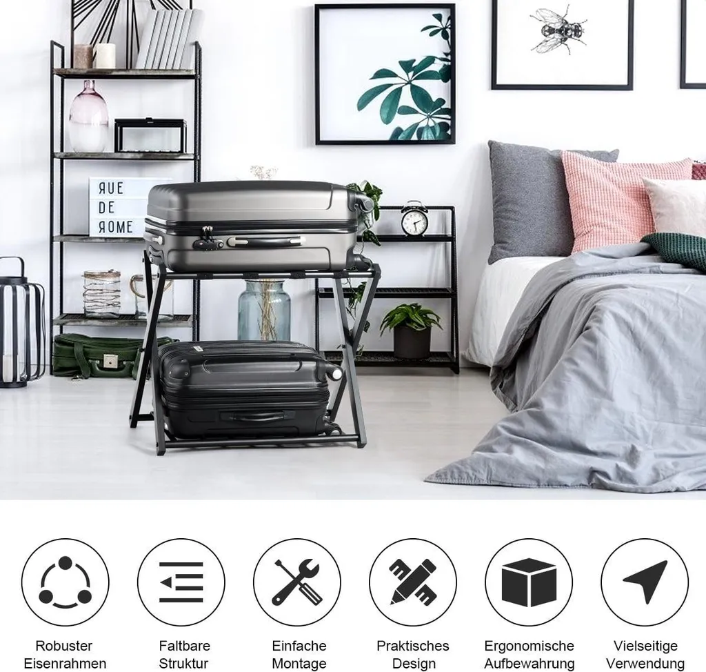 Porte-bagages métal noir pliable 60kg : évitez le mal de dos et le désordre