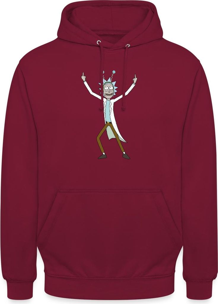 Spreadshirt Rick & Morty Rick Sanchez Pose Mittelfinger Uni Hoodie, XXL, Bordeaux