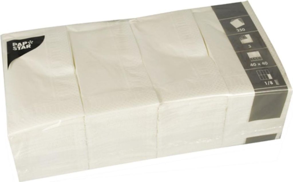 PAPSTAR Servietten 3-lagig, 40x40 cm, weiß, ideal für Feiern | Folie (250 Stück)