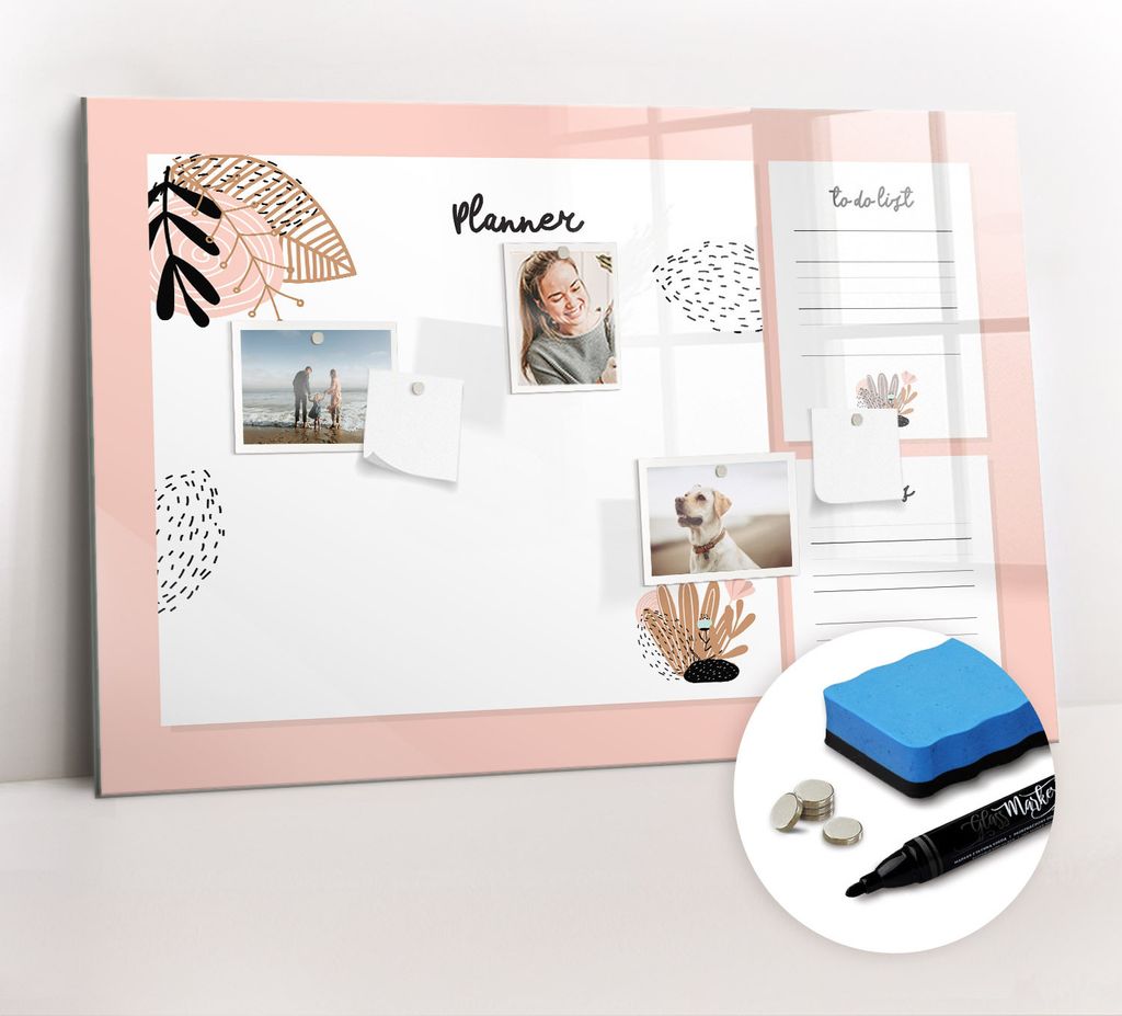 Magnetpinnwand Memoboard - Zubehörsatz - Schwarzer Marker + Schwamm + Magnete - 90 x 60 cm - Planer-Notizbuch