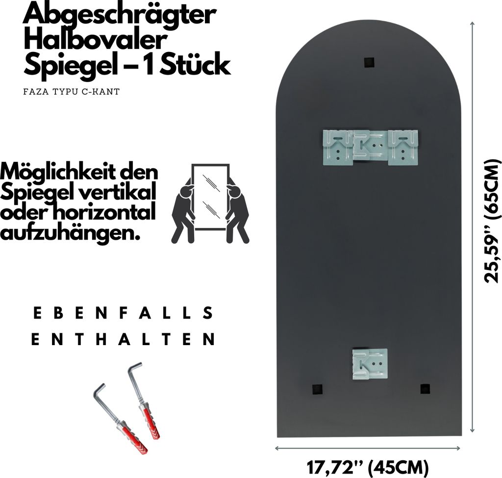 GOLD&CHROME Halbovaler Rahmenloser Wandspiegel aus Kristall Produktbild 3